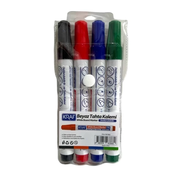 Kraf Doldurulabilir Beyaz Tahta Kalemi 4 Renk Set PVC ürün görseli 1