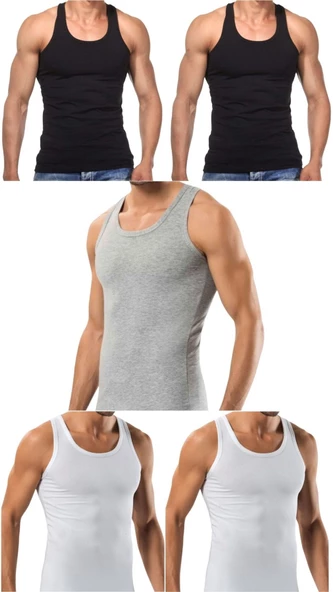 5 Adet Erkek Slim Fit Dar Kalıp Likralı Penye Sporcu Atleti(Rambo Atleti) ürün görseli 1