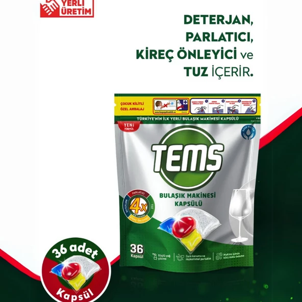Tems 4 Etkili Bulaşık Makinesi Kapsül Deterjanı 36'lı ürün görseli 1
