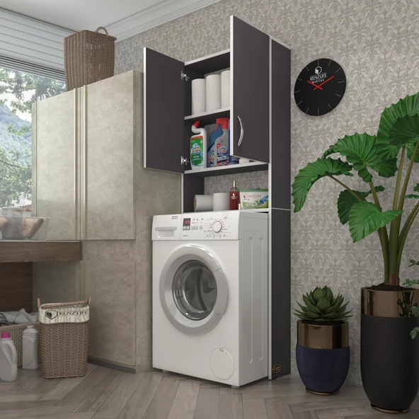 Kenzlife çamaşır makinesi dolabı veronika gri 180*066*20 banyo çift kapaklı arkalıksız ürün görseli 1