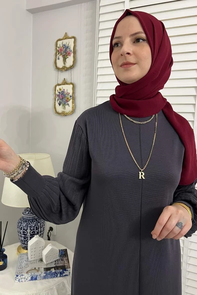 Ecem Antrasit Triko Elbise - Resim 7