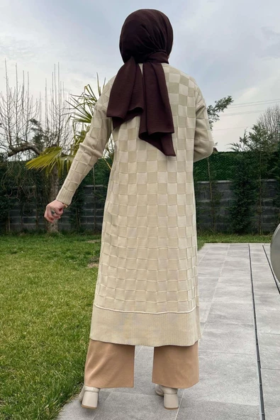 Dama Desenli Taş Triko Hırka - Resim 11
