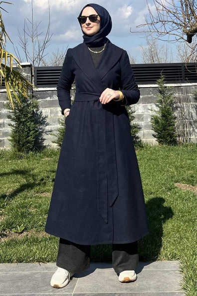 Selin Lacivert Kaşe Kaban - Resim 3