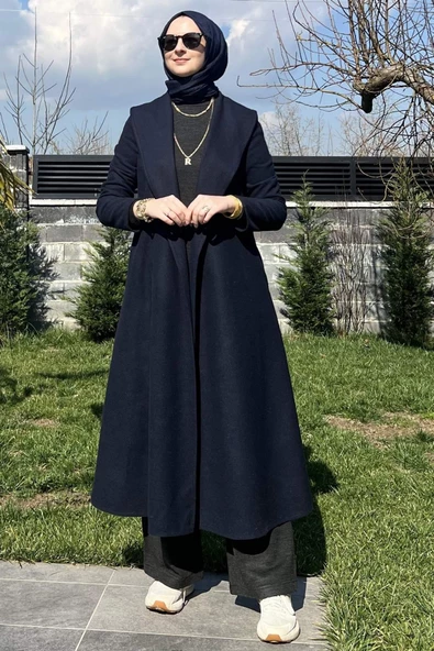 Selin Lacivert Kaşe Kaban - Resim 11