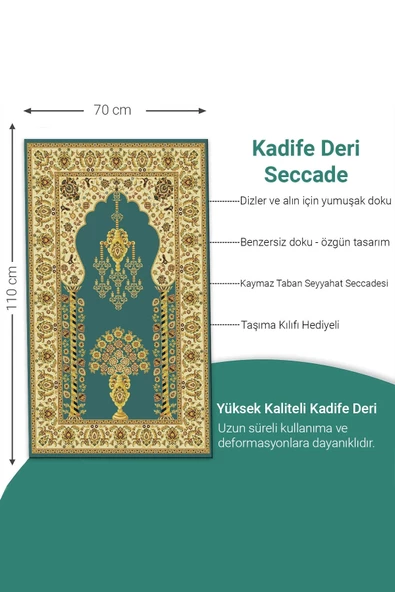 Ravabi Rug Araç İçi ve İşyeri İçin Deri Tabanlı Namazlık, Çantalı Hediyelik Seyahat Seccadesi 70x110cm 21RSD231021 ürün görseli 1