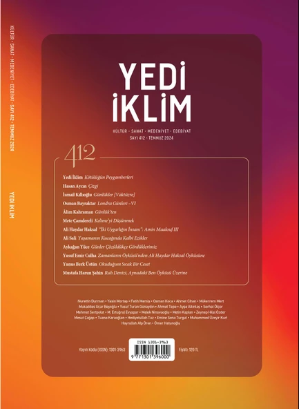 Yedi İklim Dergi 412.Sayı Temmuz 2024 ürün görseli 1