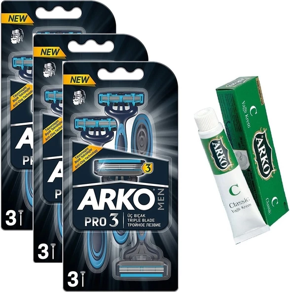 Arko Men Pro3 3'lü 3 Bıçaklı Tıraş Bıçağı 3 Adet + Hediye Arko Krem ürün görseli 1