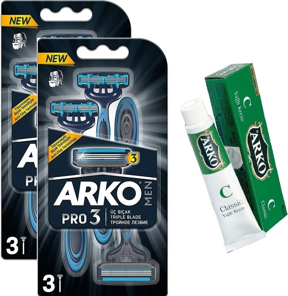Arko Men Pro3 3'lü 3 Bıçaklı Tıraş Bıçağı 2 Adet + Hediye Arko Krem ürün görseli 1