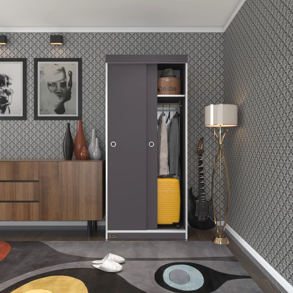 Kenzlife gardırop sürgülü kapaklı kapılı karanfil080 gri gardolap dolap ürün görseli 1