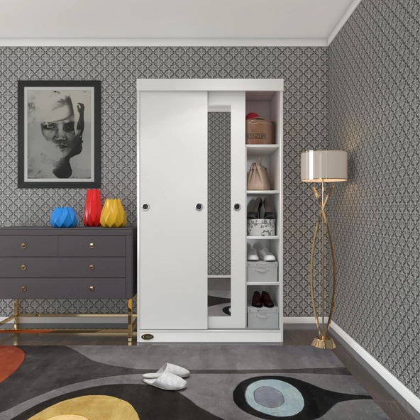 Kenzlife gardırop sürgülü kapaklı kapılı 100 papatya byz aynalı gardolap dolap ürün görseli 1