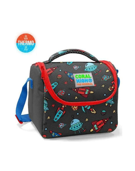 Coral High Koyu Gri Kırmızı Uzay Desenli Thermo Beslenme Çantası 11808 ürün görseli 1