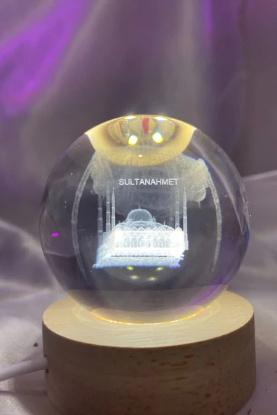 Sultan Ahmet 3D Led Işık Gecelambası Cam Küre Tek Renk Günışığı Ahşap Sultanahmet Cami Gece Lambası7 cm ürün görseli 1