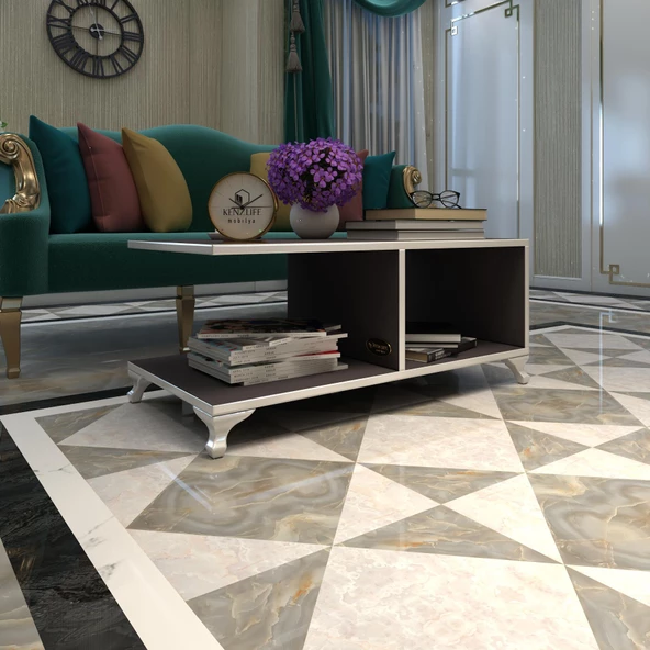 Kenzlife orta salon sehpası kazablanka gri 038*090*45 sofra çiçeklik ürün görseli 1