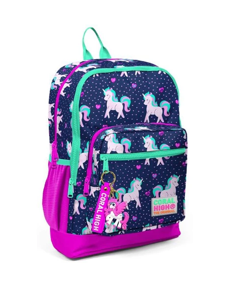 Coral High Lacivert Pembe Unicorn Desenli Okul Sırt Çantası 23467 ürün görseli 1