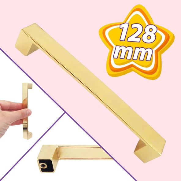 Bihter Düz Kulp 128 mm Altın Mutfak Kulpu Çekmece Dolap Kapak Kulbu Metal  Mobilya Dolabı Kulpları ürün görseli 1