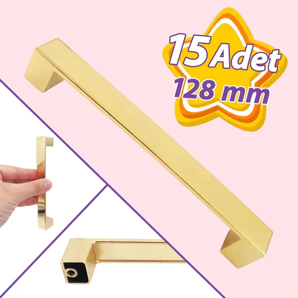 15 Adet Bihter Düz Kulp 128 mm Altın Mutfak Kulpu Çekmece Dolap Kapak Kulbu Metal  Mobilya Dolabı Kulpları ürün görseli 1