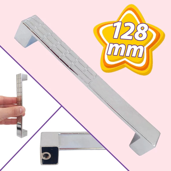 Bihter Desenli Kulp 128 mm Krom Mutfak Kulpu Çekmece Dolap Kapak Kulbu Metal  Mobilya Dolabı Kulpları ürün görseli 1