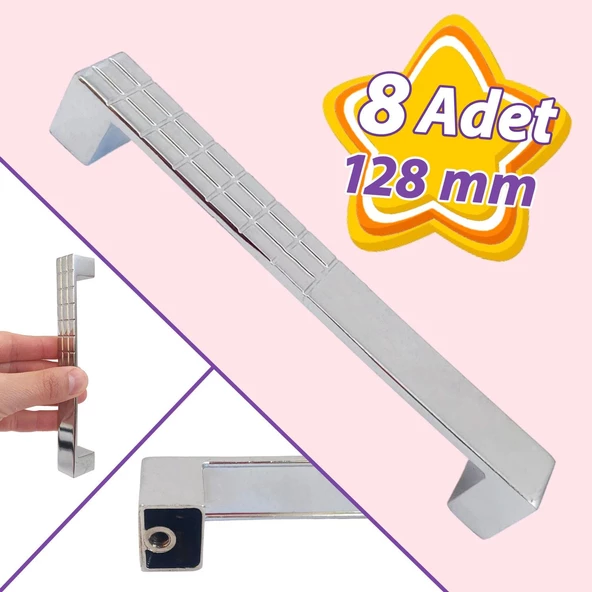 8 Adet Bihter Desenli Kulp 128 mm Krom Mutfak Kulpu Çekmece Dolap Kapak Kulbu Metal  Mobilya Dolabı Kulpları ürün görseli 1