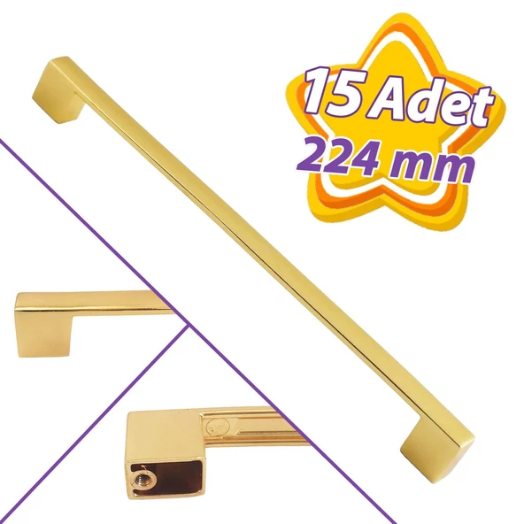 15 Adet Marmara Kulp 224 mm Altın Mutfak Kulpu Çekmece Dolap Kapak Kulbu Metal  Mobilya Dolabı Kulpları ürün görseli 1
