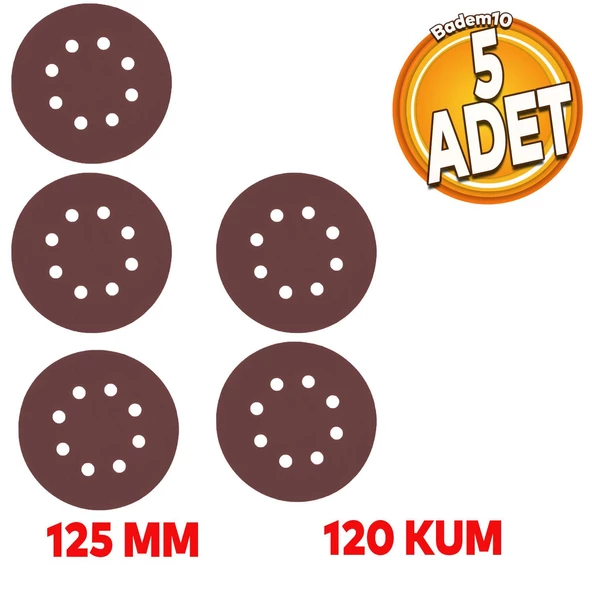 Delikli 125 mm Cırt Zımpara 120 Kum Kaporta Duvar Metal Mobilya Cila Parlatma Zımparalama 5 Adet ürün görseli 1