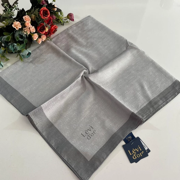Levidor Premium Monogram Eşarp Açık Gri GX0204 ürün görseli 1