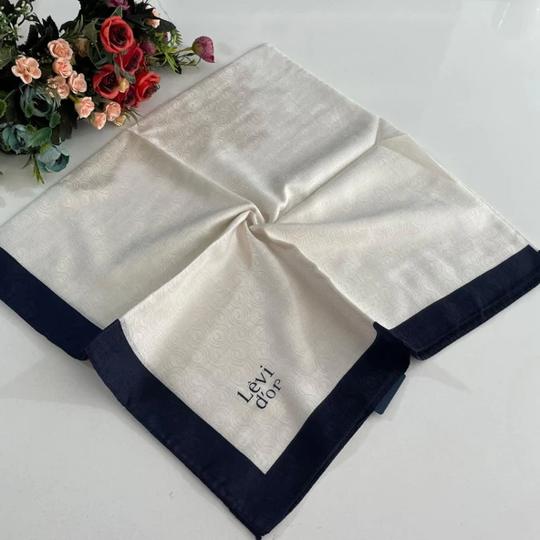 Levidor Premium Monogram Eşarp Beyaz-Lacivert GX0203 ürün görseli 1
