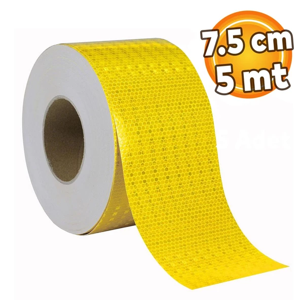 Reflektörlü Araç Oto Dış Aksesuar Bant Sarı Reflektif Fosforlu Şerit Bant 7.5 cm 5 Mt İkaz Bandı ürün görseli 1
