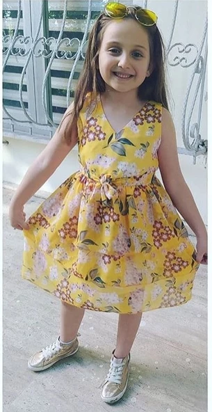 MODAVALS ÇİÇEKLİ BELİ LASTİKLİ ŞİFON KIZ ÇOCUK ELBİSE ürün görseli 1