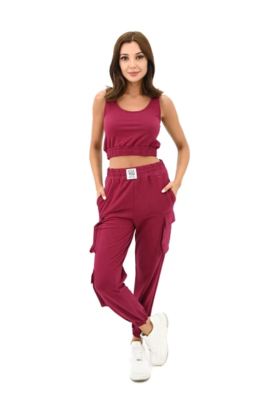 Kadın Askılı Crop Bluz Detaylı Eşofman Takımı 3715-23 ürün görseli 1