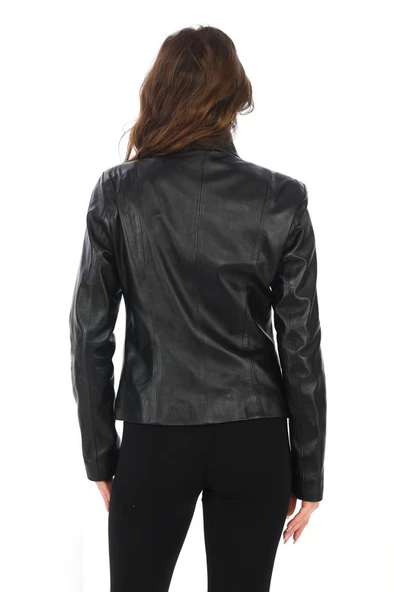 Spor Model Bayan Deri Ceket - Resim 12