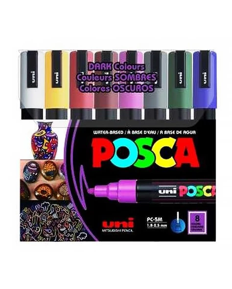 Uni Posca Su Bazlı Marker Seti 8li Koyu Renkler 1.8 2.5mm PC5M ürün görseli 1