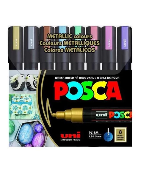 Uni Posca Su Bazlı Marker Seti 8li Metalik Renkler 1.8 2.5mm PC5M ürün görseli 1