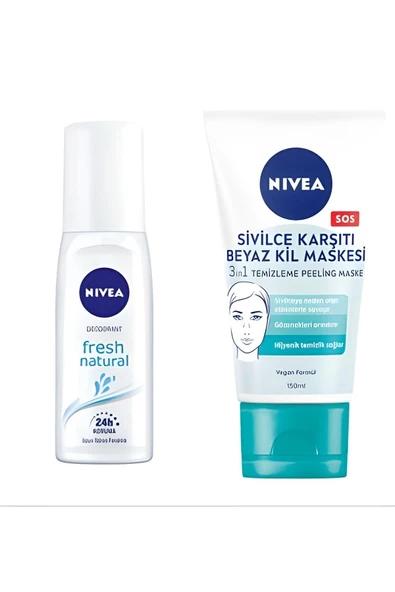 Nivea Kadın Pump Sprey Deodorant + Sivilce Karşıtı 3'ü 1 Arada Beyaz Kil Maskesi 150 ml ürün görseli 1