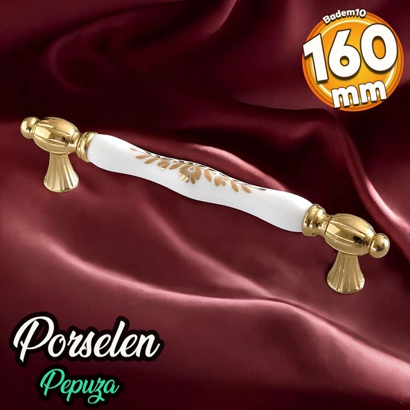 Pepuza Gerçek Porselen Altın Gold 160 mm Mobilya Mutfak Kulp Çekmece Dolap Kulplar Kulpu Kulbu ürün görseli 1