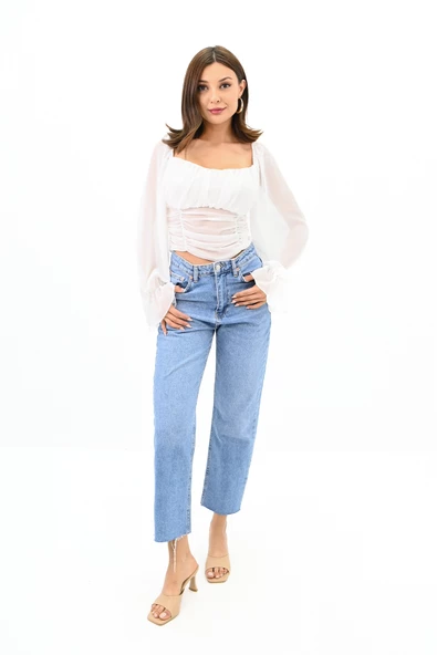 Kadın Şifon Crop Bluz 1734-24 - Resim 7