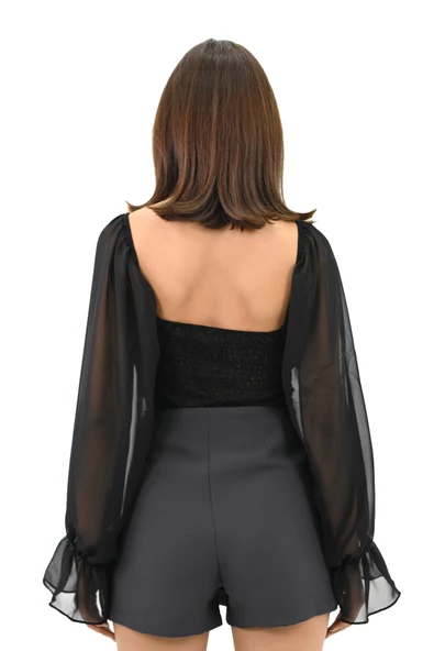 Kadın Şifon Crop Bluz 1734-24 - Resim 5