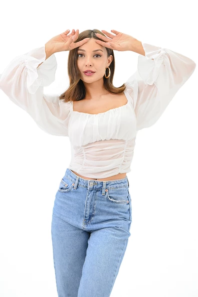 Kadın Şifon Crop Bluz 1734-24 - Resim 8