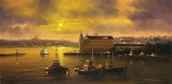 Haydarpaşa'da Gün Batarken - Kanvas Tablo ürün görseli 1