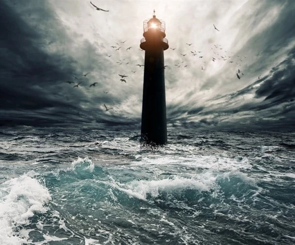 Fırtınada Deniz Feneri - Kanvas Tablo ürün görseli 1