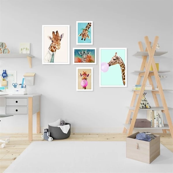Cute Giraffe Çerçeveli Poster Seti ürün görseli 1