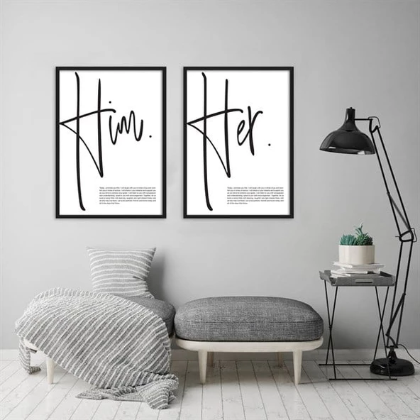 Him Her Çerçeveli Poster Seti - Resim 2