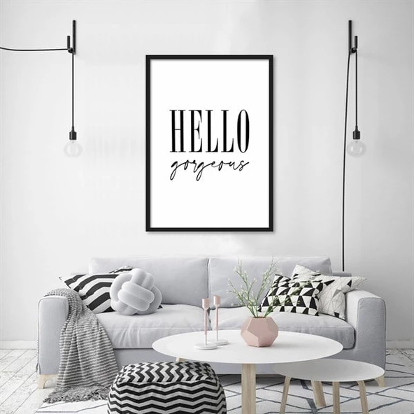 Hello White Çerçeveli Poster - Resim 2