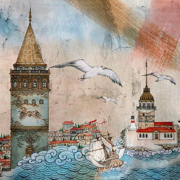 Martılar ve İstanbul Kanvas Tablo - Resim 2