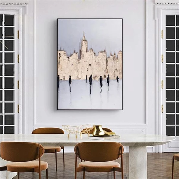 Şehir Silüeti Yağlı Boya Dokulu Tablo - Resim 2