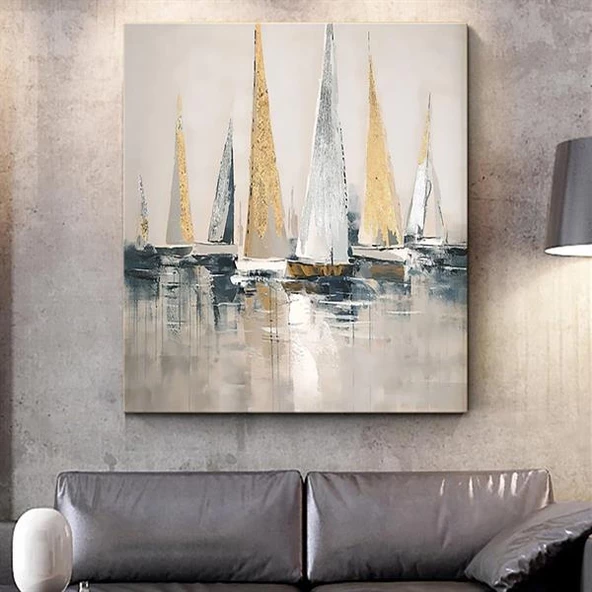 Sailboat Yağlı Boya Dokulu Tablo - Resim 2