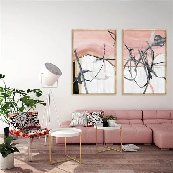 Toz Pembe İkili Set - Yağlı Boya Dokulu Tablo ürün görseli 1