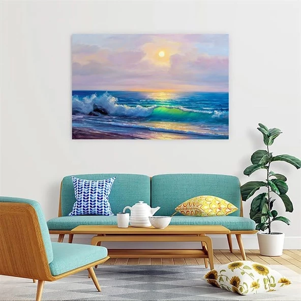Sunset Over The Sea - Yağlı Boya Dokulu Tablo ürün görseli 1