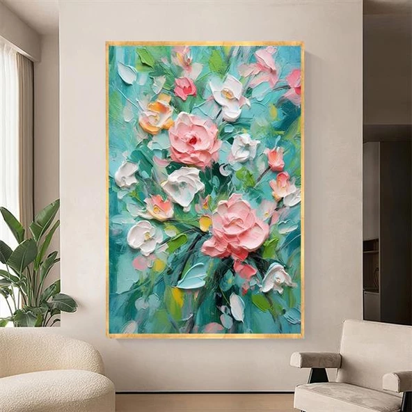 Soyut Çiçekler 3D Yoğun Yağlı Boya Tablo - Resim 2