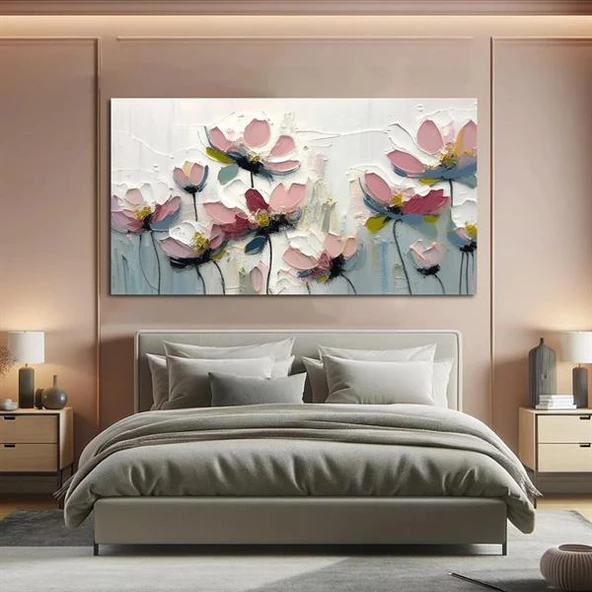 Soyut Pastel Çiçekler 3D Yoğun Yağlı Boya Tablo ürün görseli 1