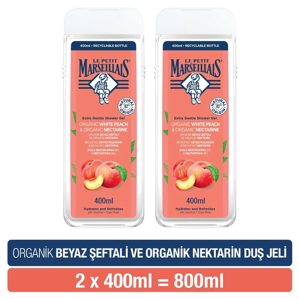 Le Petit Marseillais Organıc White Peach & Nectarine Duş Jeli 400 Ml 2 Li Avantajlı Paket ürün görseli 1